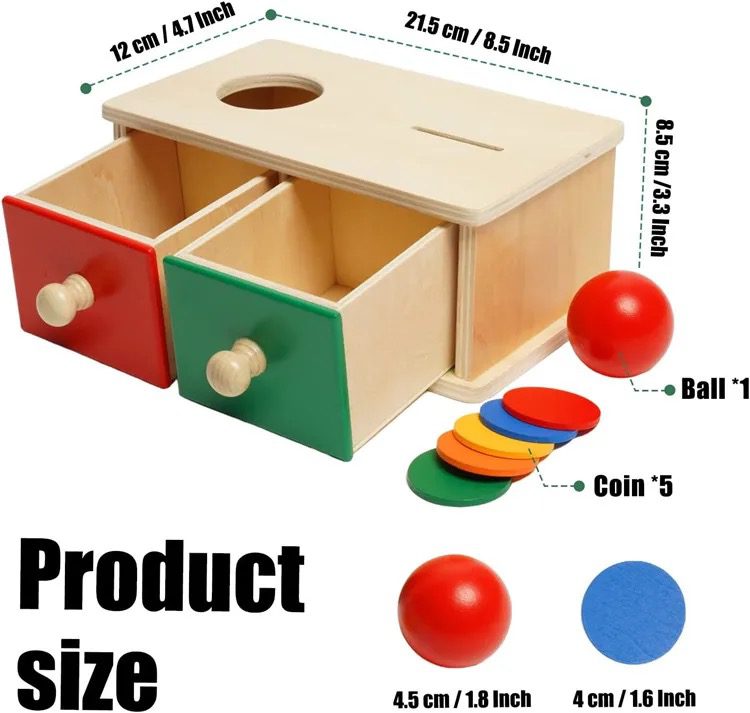 Montessori Ball and Coin Drop Activity - 2-in-1 Object Permanence Box with Two Drawers