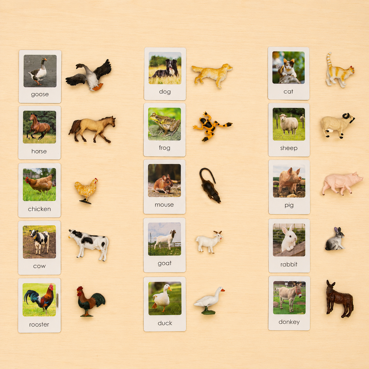 Montessori Animal Matching Set - Farm Animals - Figurines with Cards