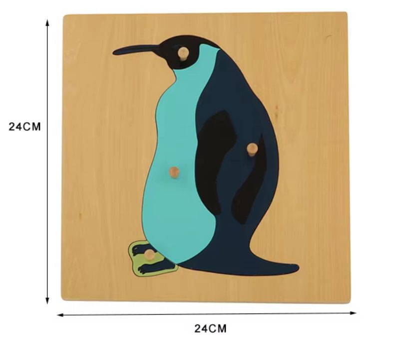 Montessori Zoology - Penguin Puzzle with Wooden Knobs