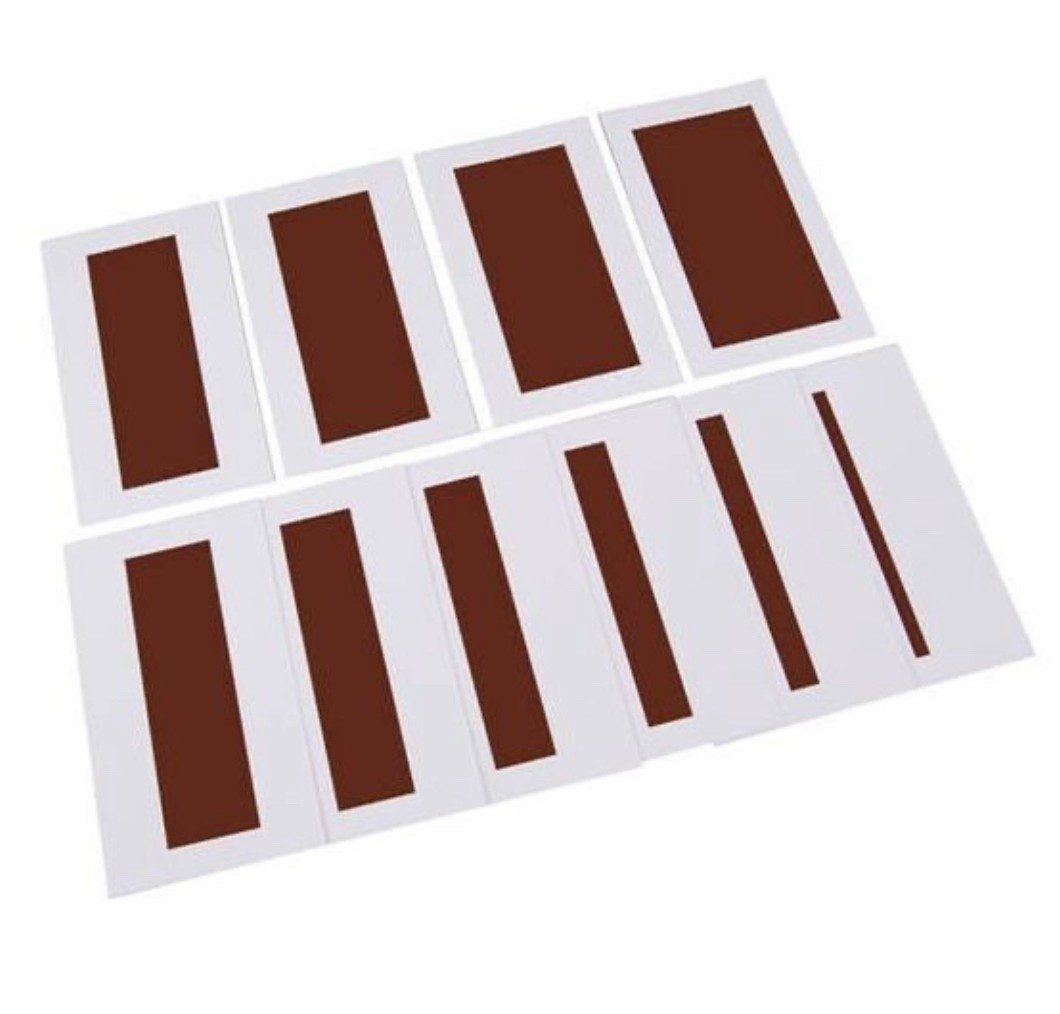 Montessori Brown Stair control cards with printed size representations for matching activity.