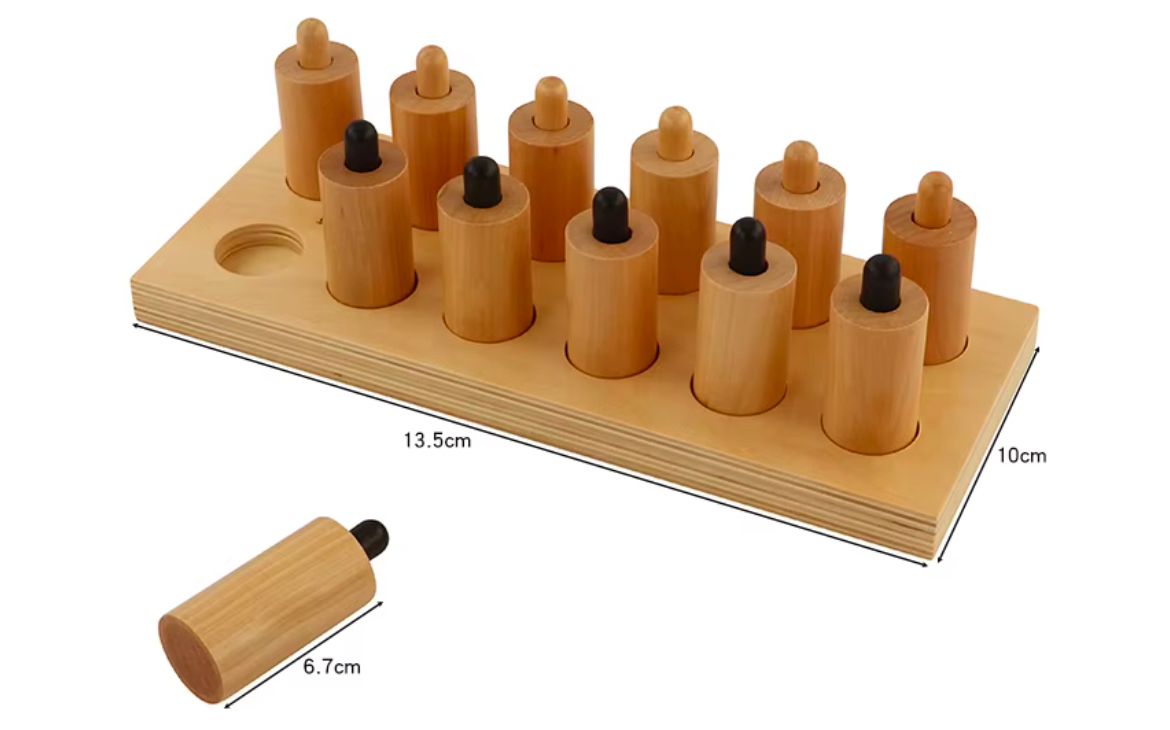Montessori pressure cylinders with size measurements for classroom sensorial material