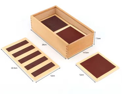 Montessori rough and smooth boards with size measurements for classroom use