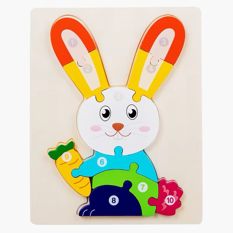 Bunny-Themed Wooden Number Puzzle Set for Toddlers and Preschoolers