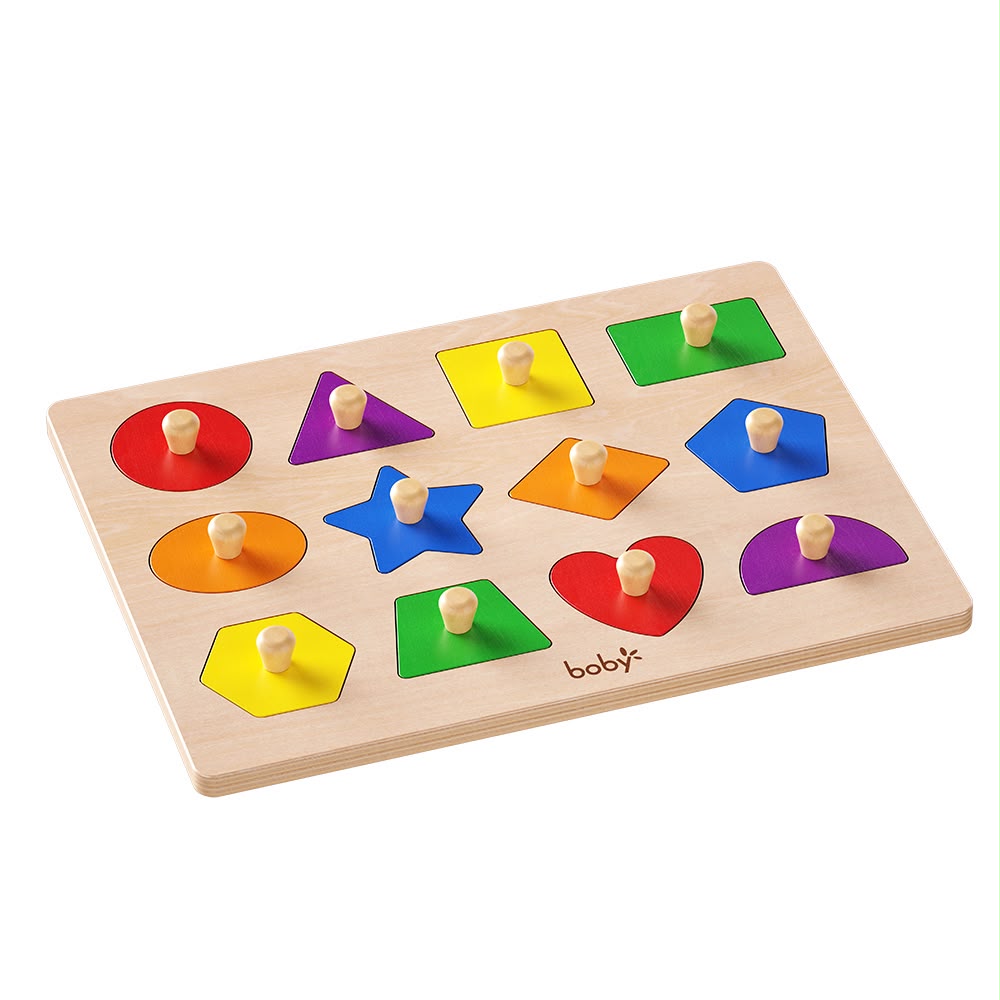 Montessori Geometric Shapes Knobbed Puzzle for Shape Recognition and Fine Motor Development