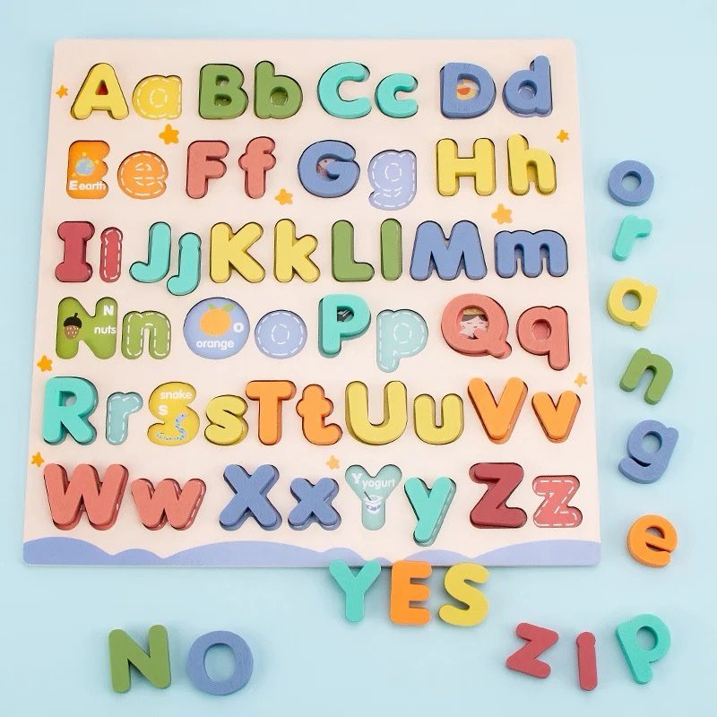 Upper and Lower Case Alphabet Board – Wooden Letter Puzzle for Early Literacy and Letter Recognition