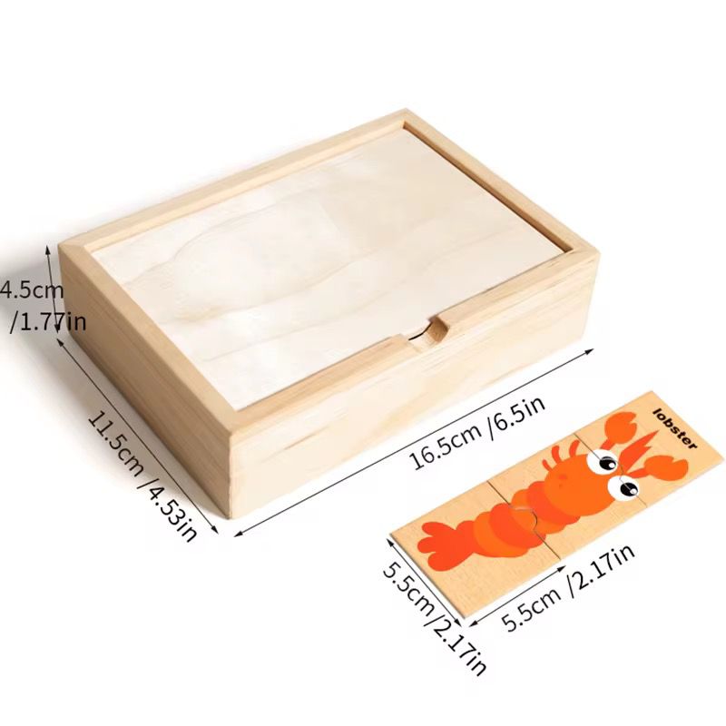 Complete animal matching puzzle set with wooden box ideal for gifting and homeschooling
