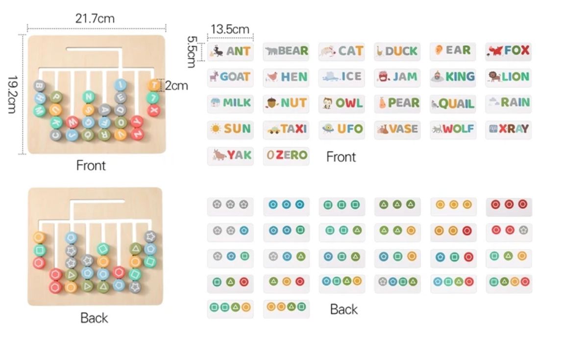 Montessori Wooden Alphabet and Pattern Matching Board – Double-Sided Educational Toy for Letter and Shape Recognition