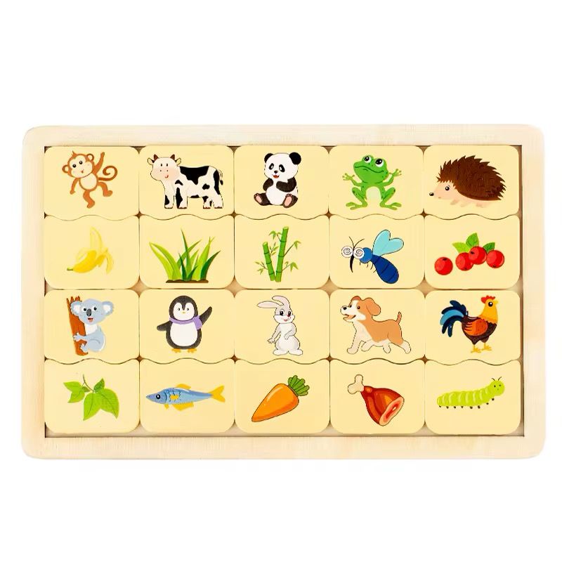 Montessori Animal and Food Matching Puzzle - Wooden Educational Toy for Toddlers and Preschoolers