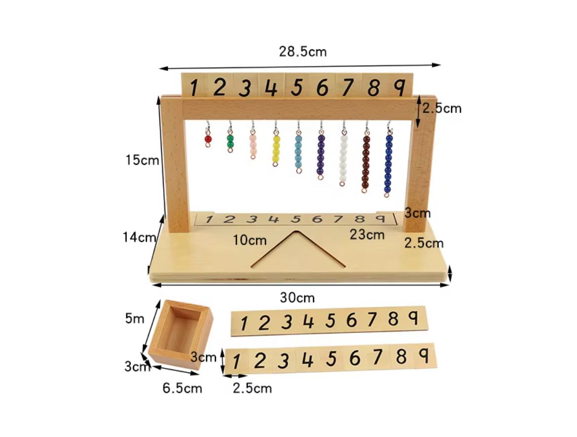 Montessori bead stair hanger math material used with bead stair for hands-on counting activities