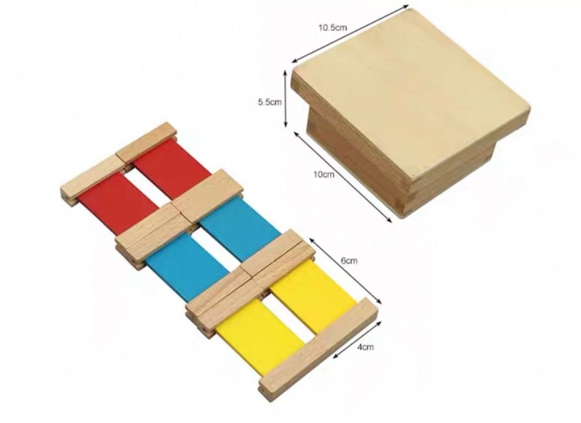 Montessori Color Box 1 color tablets layout with wooden case size dimensions