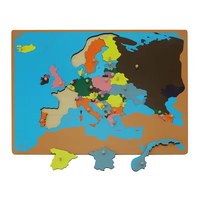 Montessori Europe Puzzle Map – Wooden Geography Material for Continent Exploration