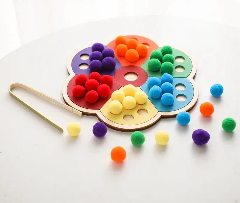 Preschool flower sorting board sensory activity for developing color recognition and focus