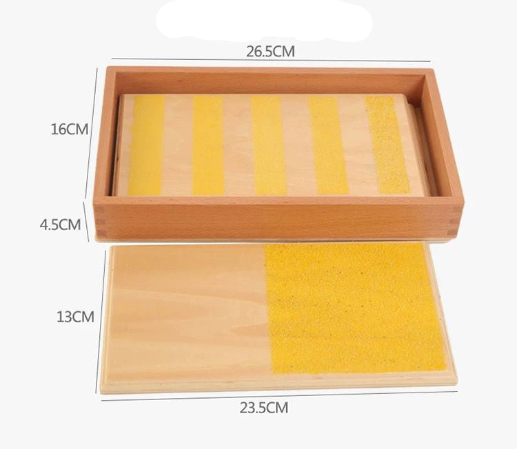 Montessori tactile boards showing rough and smooth textures