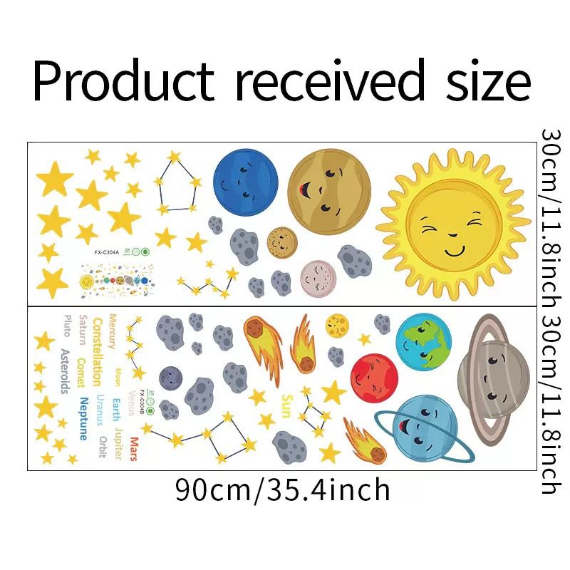 Solar system wall sticker product size reference for classroom and learning room decor