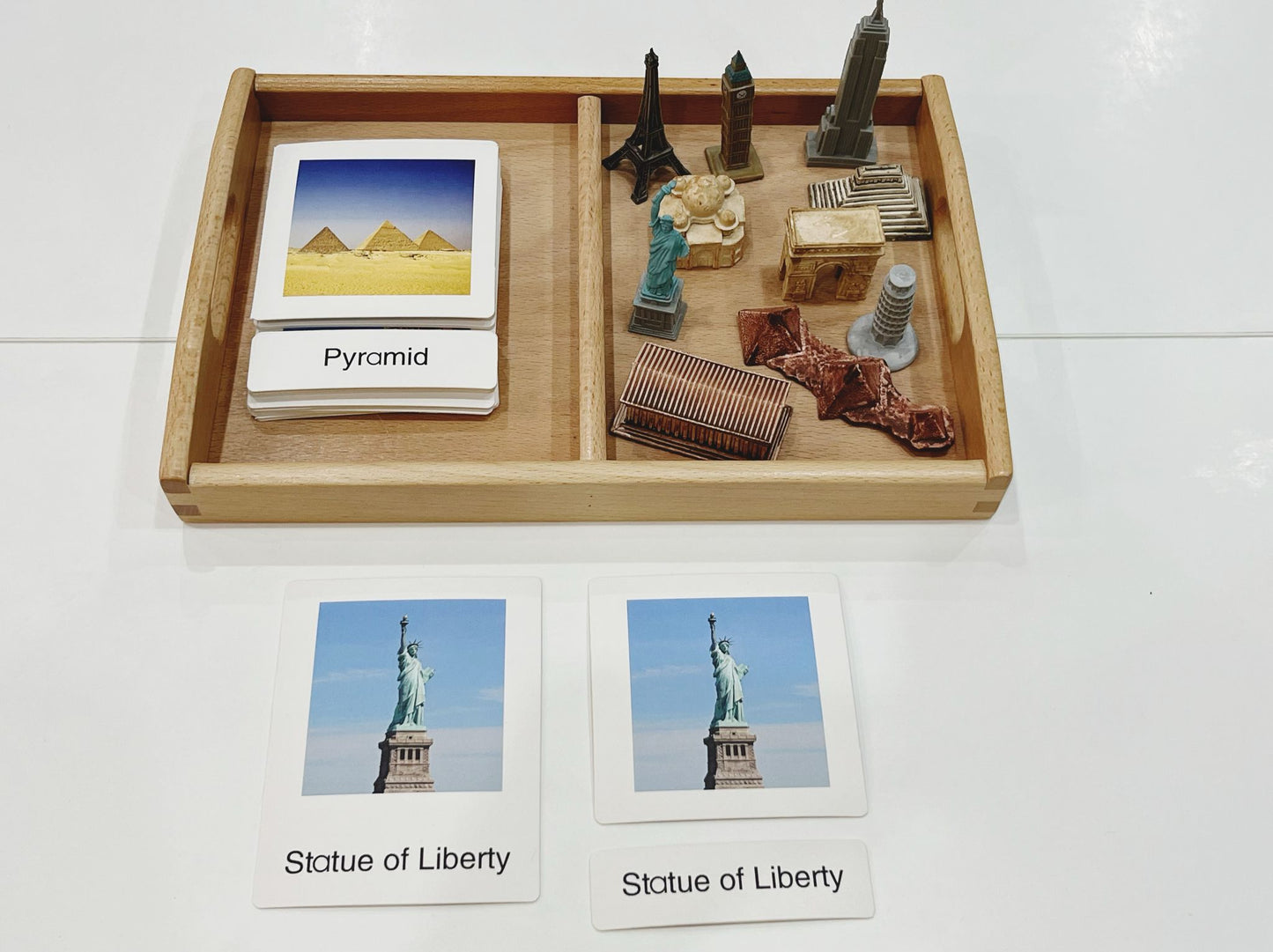 Montessori Classification Set - World Landmarks - 3-Part Cards (Classified Cards) with Mini Objects
