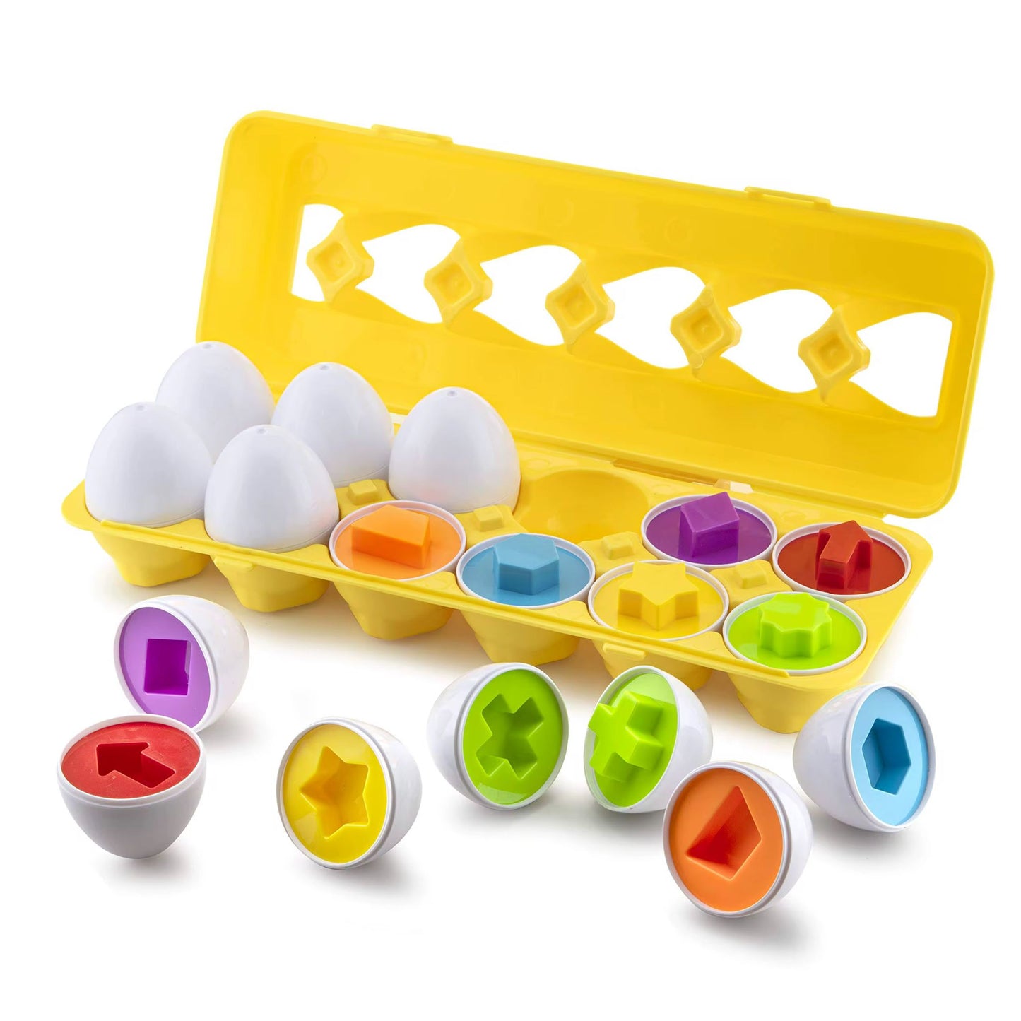 Shape Matching Eggs Toy - 12 Colorful Eggs in Carton for Sorting, Matching and Fine Motor Skills