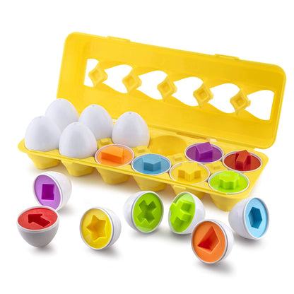 Shape Matching Eggs Toy - 12 Colorful Eggs in Carton for Sorting, Matching and Fine Motor Skills