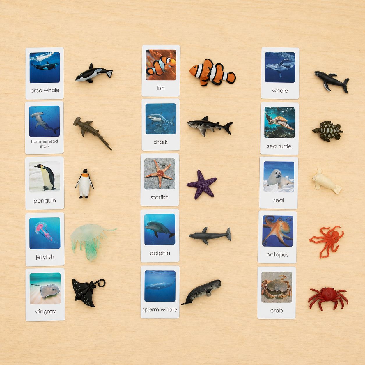 Montessori Animal Matching Set - Ocean Animals - Figurines with Cards