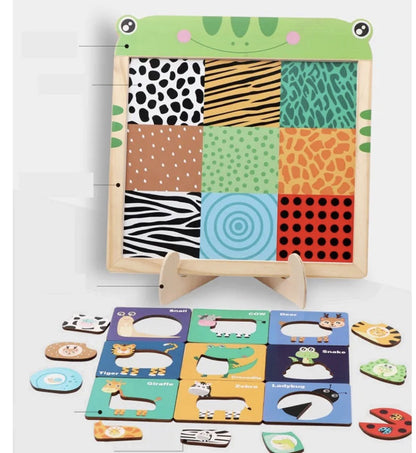 All-in-One Magnetic Animal Texture Matching Board – Double-Sided Montessori Learning Toy with Whiteboard, Letters and Tangram
