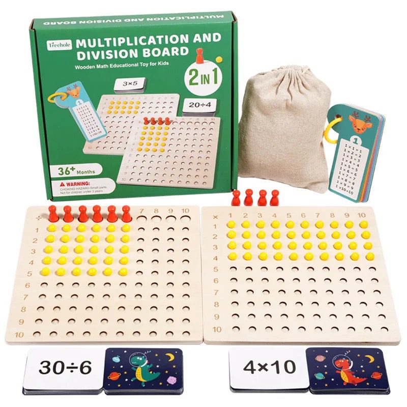 Wooden Multiplication and Division Board – Montessori-Inspired Math Learning Toy
