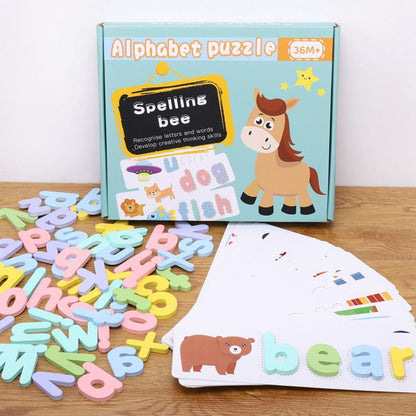 Spelling Game with Movable Wooden Letters and Flashcards – Early Literacy and Word Building Activity for Kids