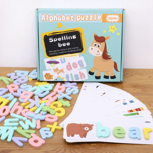 Spelling Game with Movable Wooden Letters and Flashcards – Early Literacy and Word Building Activity for Kids