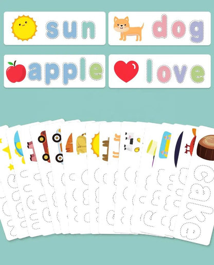 Spelling Game with Movable Wooden Letters and Flashcards – Early Literacy and Word Building Activity for Kids