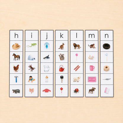 A-Z Phonics Object Matching Set ( 130 miniature objects) for Beginning Sounds with Alphabet Strips | 5 objects per letter