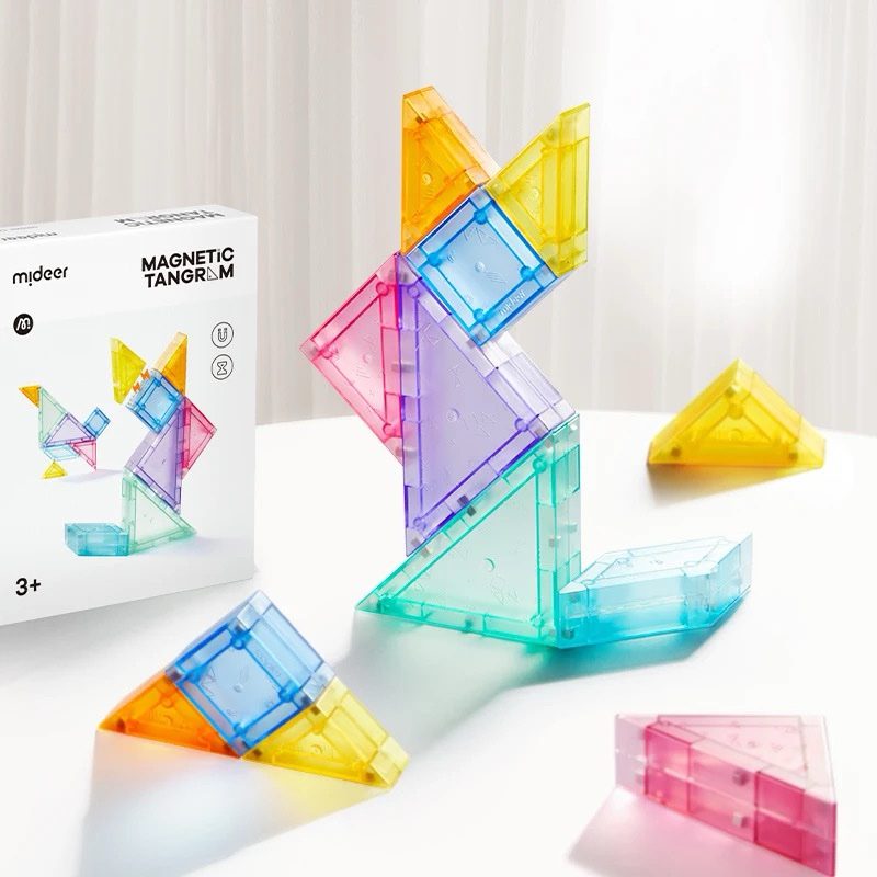 3D magnetic tangram building puzzle for kids to explore geometry and creative construction