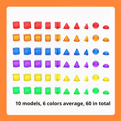 Transparent Geometric Solids - 60 pcs Set for 3D Shape Exploration and Math Learning