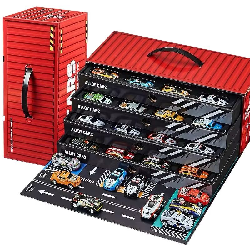 48-Piece Plastic Mini Car Set with Cardboard Storage Case and Play Track - Racing Toy Gift for Kids
