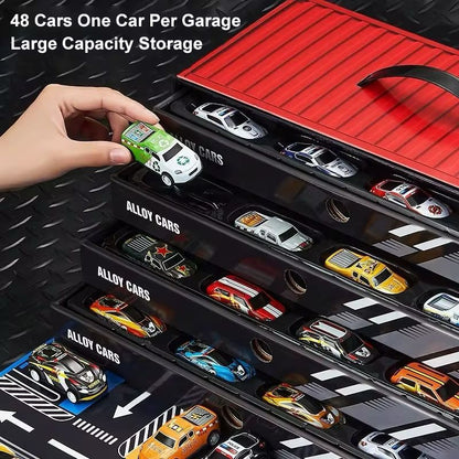 48-Piece Plastic Mini Car Set with Cardboard Storage Case and Play Track - Racing Toy Gift for Kids