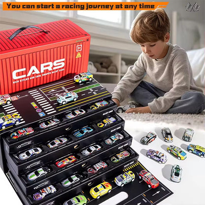 48-Piece Plastic Mini Car Set with Cardboard Storage Case and Play Track - Racing Toy Gift for Kids