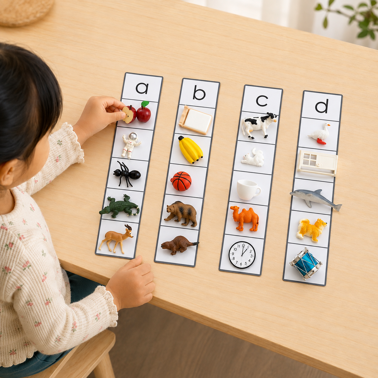 A-Z Phonics Object Matching Set ( 130 miniature objects) for Beginning Sounds with Alphabet Strips | 5 objects per letter