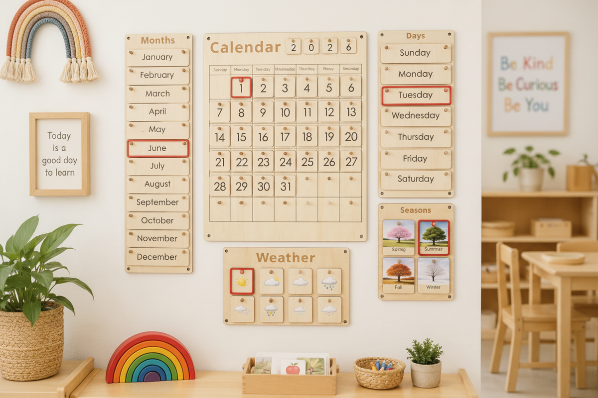 Wooden Montessori Calendar for Kids | Months, Days, Weather & Seasons