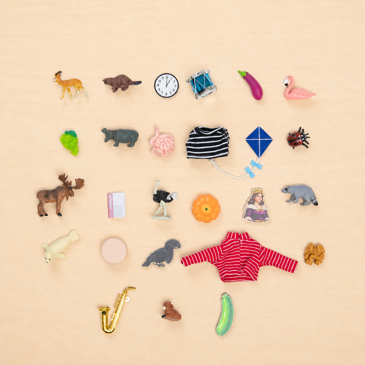 A-Z Phonics Object Matching Set ( 130 miniature objects) for Beginning Sounds with Alphabet Strips | 5 objects per letter