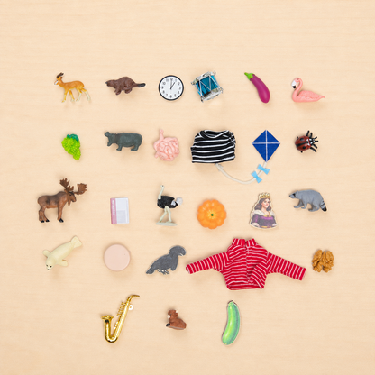 A-Z Phonics Object Matching Set ( 130 miniature objects) for Beginning Sounds with Alphabet Strips | 5 objects per letter