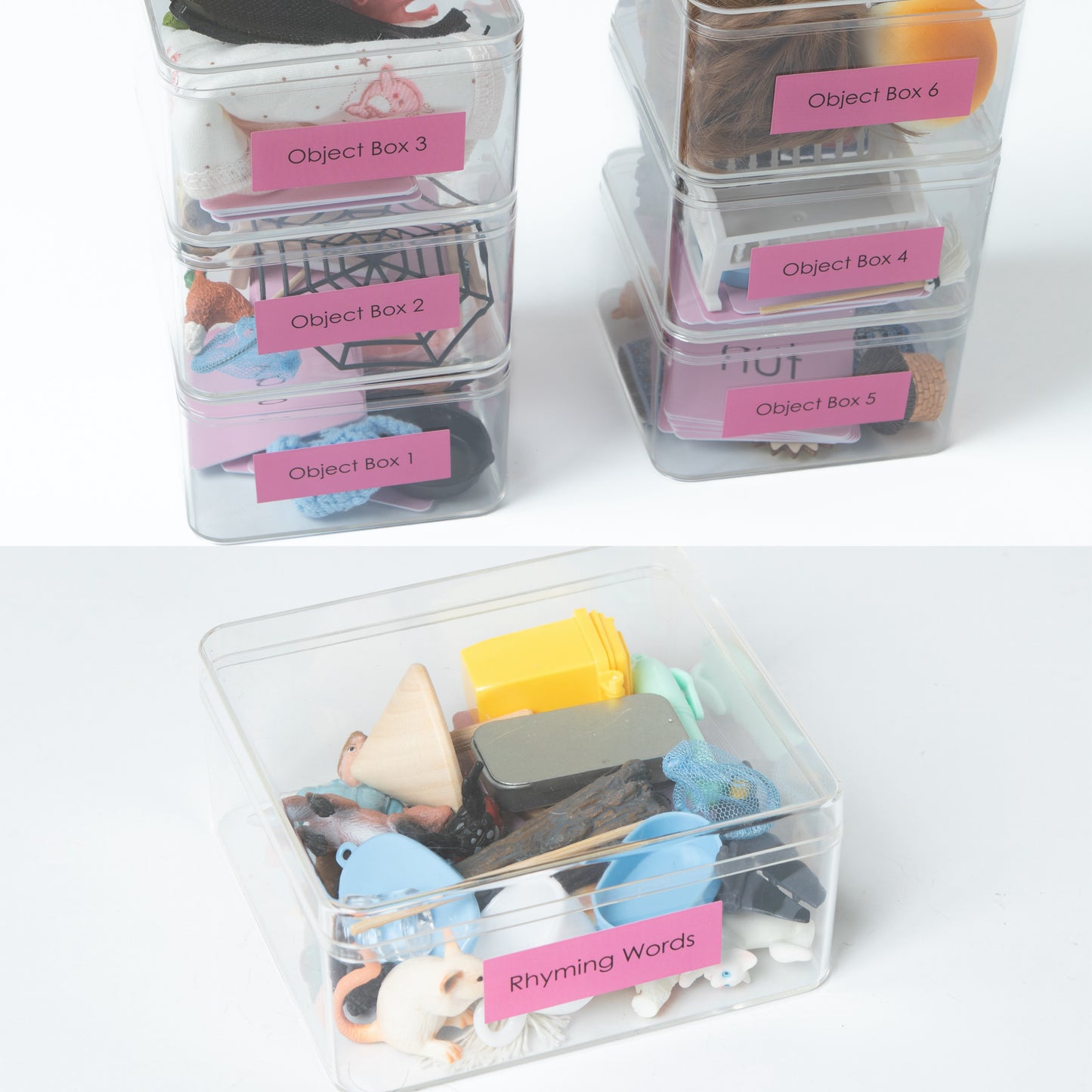 Montessori Pink Series Object Boxes | Short Phonetic Language Material | Composing and reading CASA material