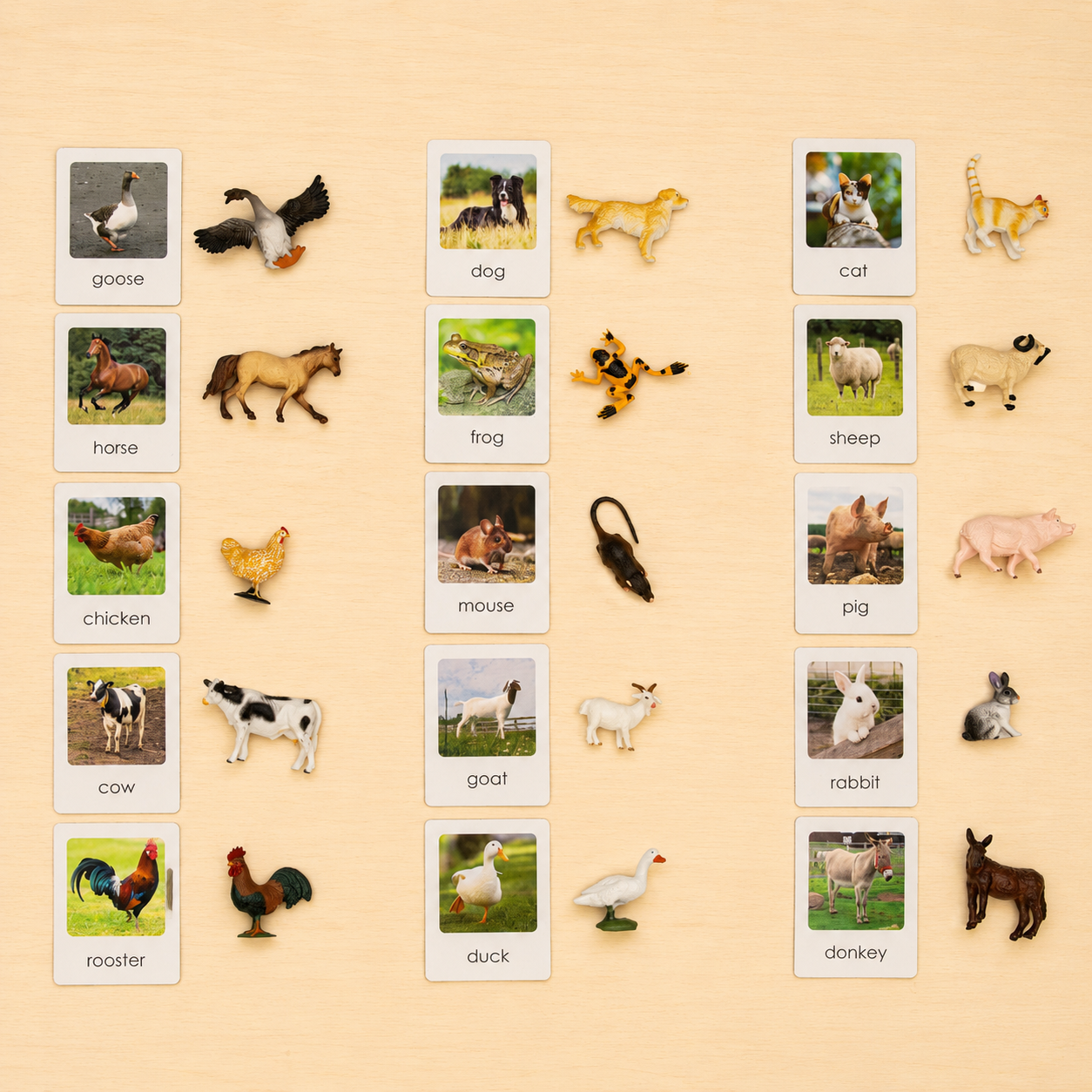 Montessori Animal Matching Set - Farm Animals - Figurines with Cards