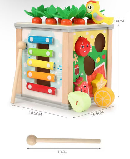 9-in-1 Montessori Wooden Activity Cube – Fine Motor, STEM and Sensory Learning Toy