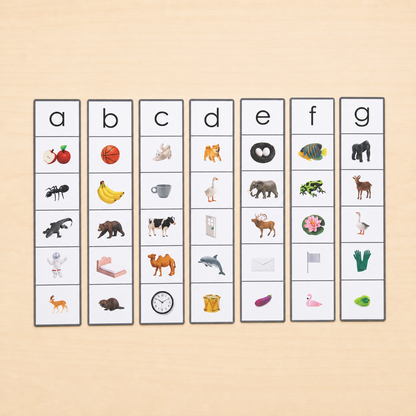 A-Z Phonics Object Matching Set ( 130 miniature objects) for Beginning Sounds with Alphabet Strips | 5 objects per letter