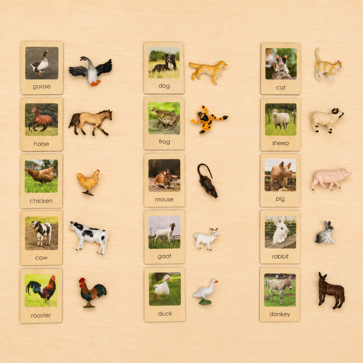 Montessori Animal Matching Set - Farm Animals - Figurines with Cards