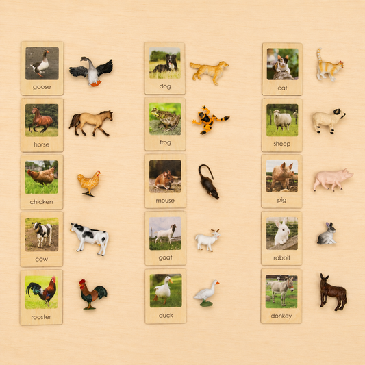 Montessori Animal Matching Set - Farm Animals - Figurines and Cards