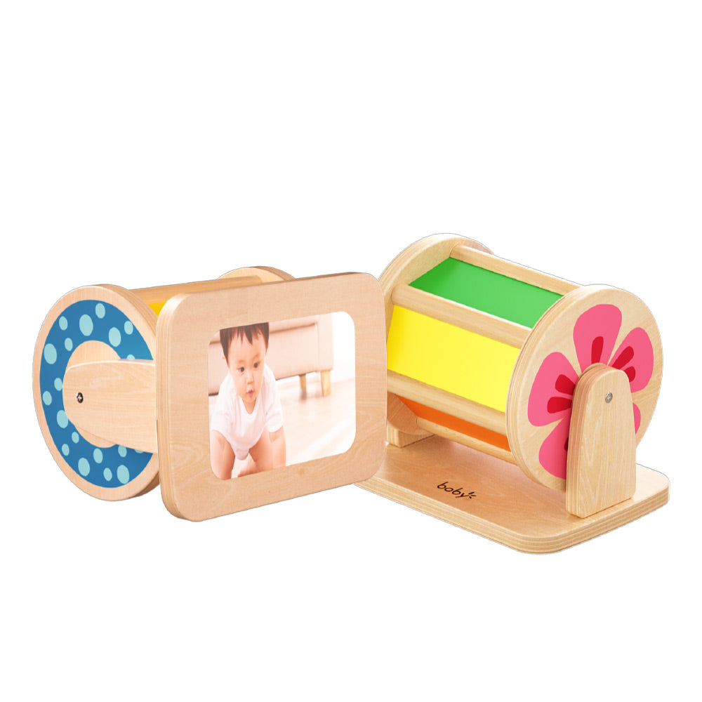Montessori Rainbow Sensory Rotating Drum for Infants Visual Tracking and Early Motor Development
