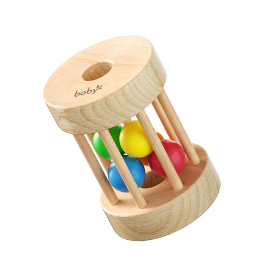 Montessori Wooden Rolling Rattle for Infants Sensory Exploration and Early Motor Development