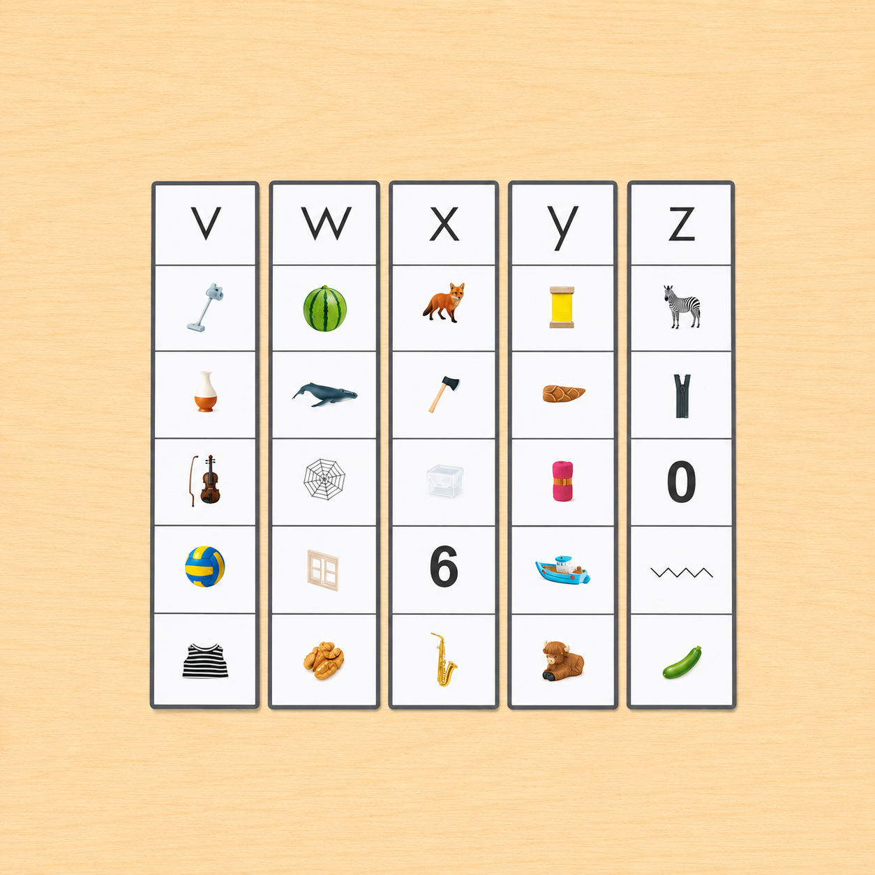 A-Z Phonics Object Matching Set ( 130 miniature objects) for Beginning Sounds with Alphabet Strips | 5 objects per letter