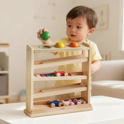 Montessori Ball Drop and Car Ramp Activity for Toddlers