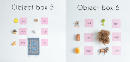 Montessori Pink Series Object Boxes | Short Phonetic Language Material | Composing and reading CASA material