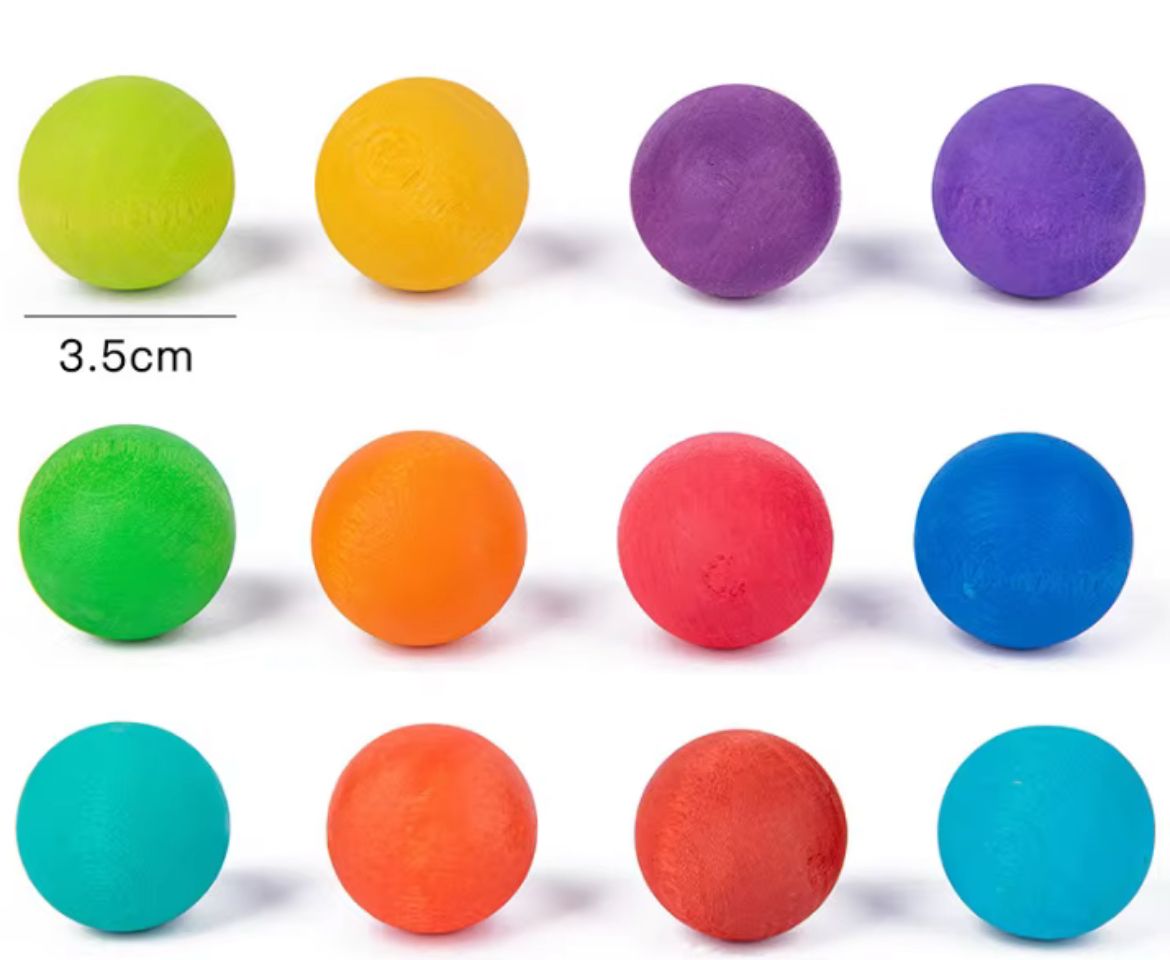 Montessori Wooden Rainbow Ball Sorting Game - Color Matching Activity for Toddlers and Preschoolers