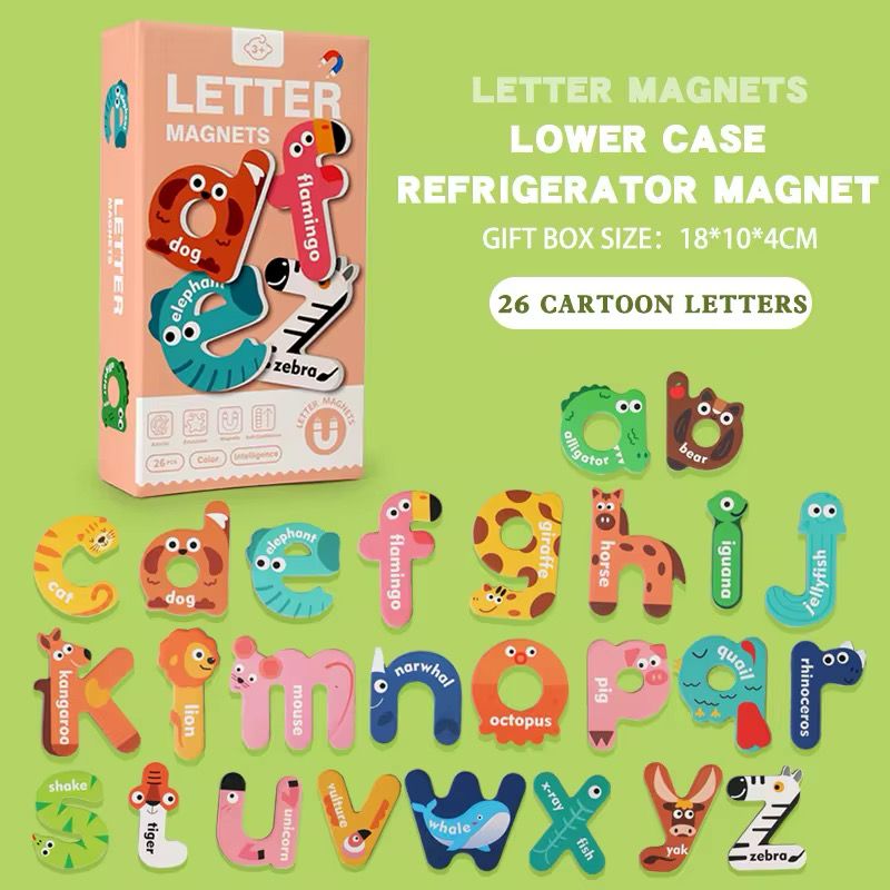 Magnetic Alphabet and Puzzle Set - Uppercase and Lowercase Letters, Animal and Vehicle Matching Puzzles